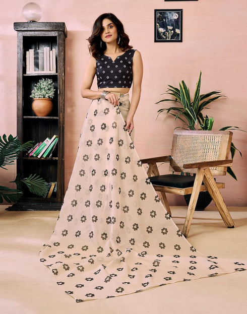 Vasthrlay Chanderi Printed Unstitched Orange Saree