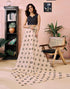 Vasthrlay Chanderi Printed Beige And Black Saree With Unstitched Blouse Piece