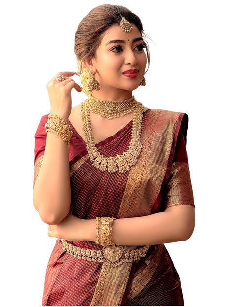 Vasthrlay Banarasi Jacquard Unstitched Dark Green Saree
