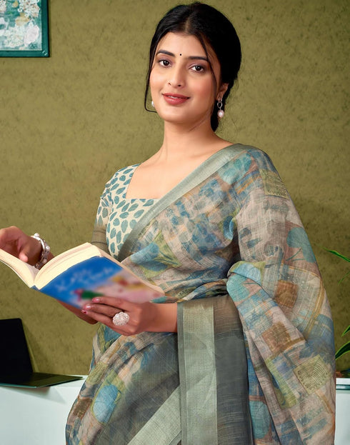 Vasthrlay Womens Cotton Printed Brown Saree