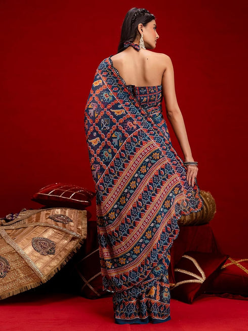 Vasthrlay Sequins Embroidery Orange Saree