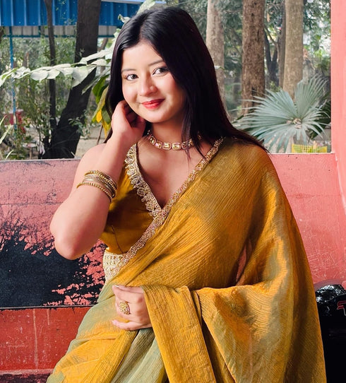 Vasthrlay Boarder Unstitched Chhaavao Mustard Free Ethnic Wear