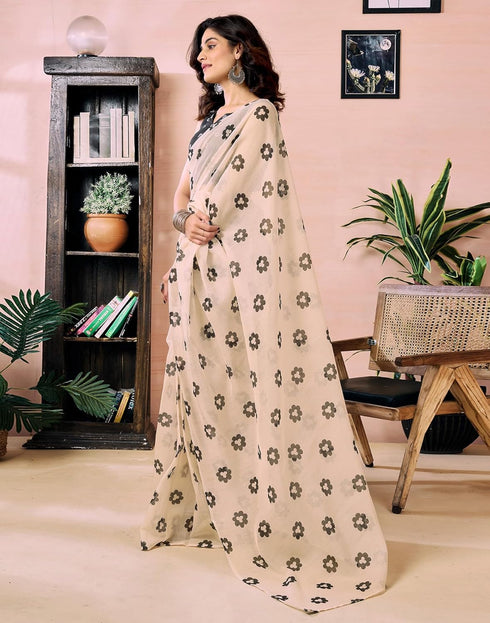 Vasthrlay Chanderi Printed Unstitched Orange Saree