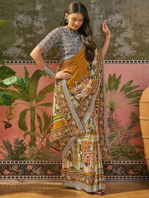 Vasthrlay Printed Yellow Saree