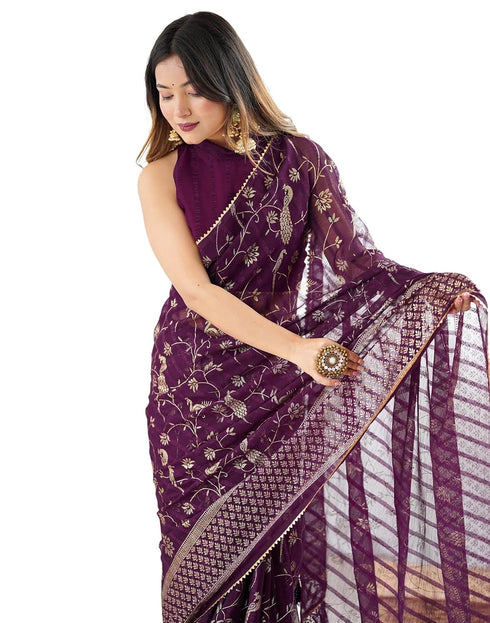 Vasthrlay Georgette Weaving Unstitched Red Saree