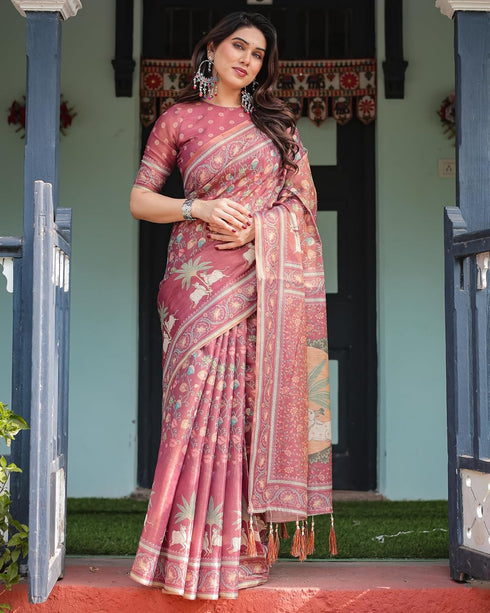 Vasthrlay Handloom Tassels Botanical Saree