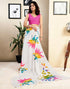 Vasthrlay Womens Printed Unstitched White Saree