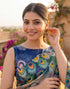 Vasthrlay Womens Printed Unstitched Navy Blue Saree