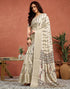 Vasthrlay Womens Printed Off White Saree With Unstitched Blouse Piece