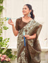 Vasthrlay Womens Printed Off-White Saree With Brown Unstitched Blouse Piece