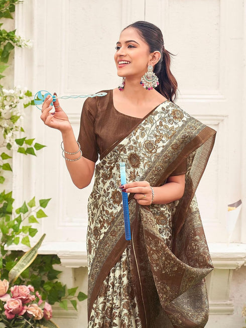 Vasthrlay Womens Printed Unstitched Dusty Pink Saree