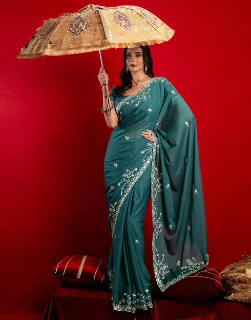 Vasthrlay Georgette Embroidery Unstitched Maroon Saree