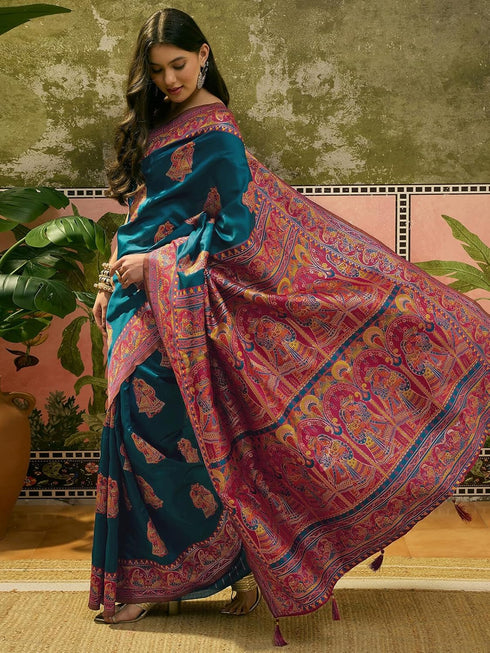 Vasthrlay Georgette Printed Teal Saree