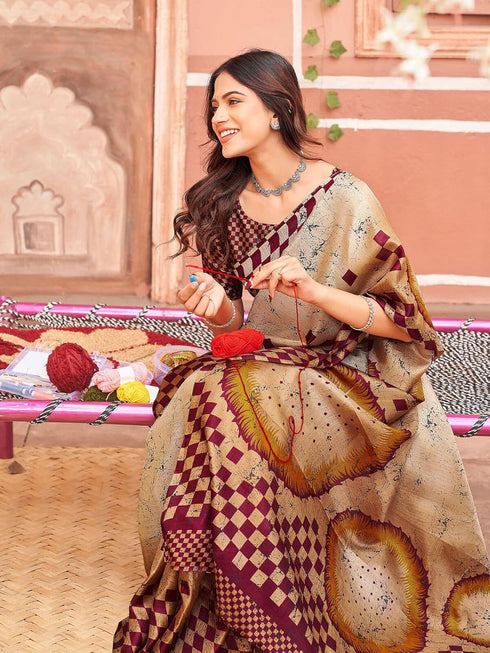 Vasthrlay Womens Printed Unstitched Dusty Pink Saree