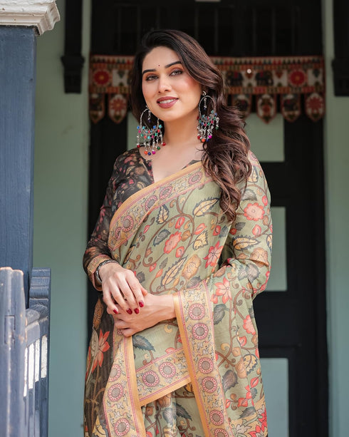 Vasthrlay Handloom Tassels Botanical Saree