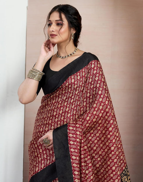 Vasthrlay Bandhani Printed Unstitched Black Saree