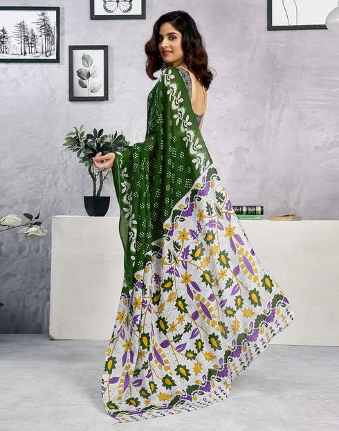 Vasthrlay Womens Printed Unstitched Green Saree