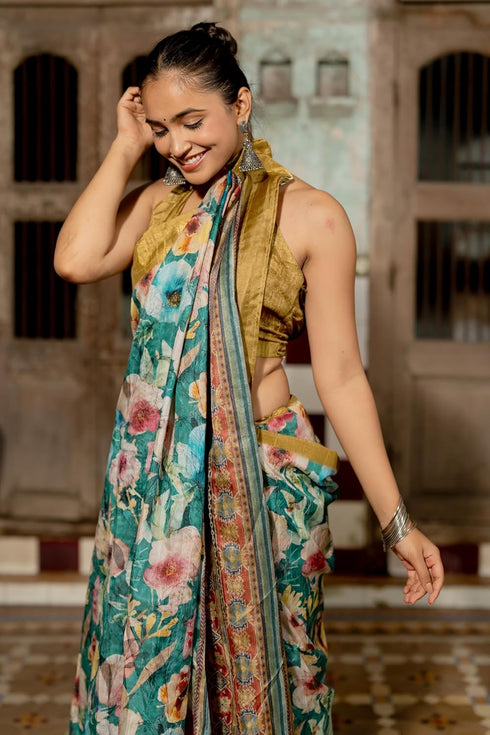 Vasthrlay Fashion Handloom Printed Dusty Ethnic Wear