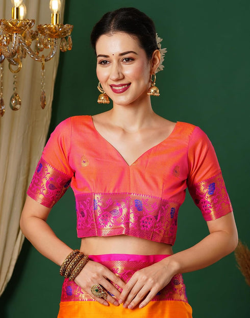 Vasthrlay Banarasi Kanjivaram Unstitched Navy Blue Saree