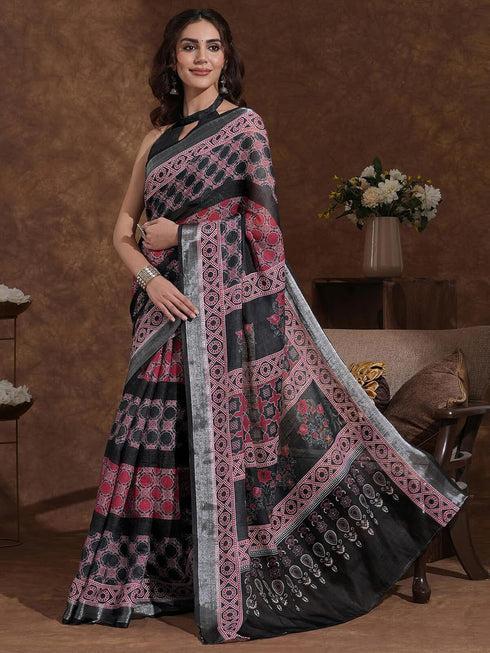 Vasthrlay Weaving Printed Beige Saree