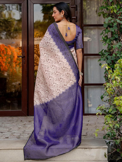 Vasthrlay Shimmer Printed Unstitched Light Green Saree