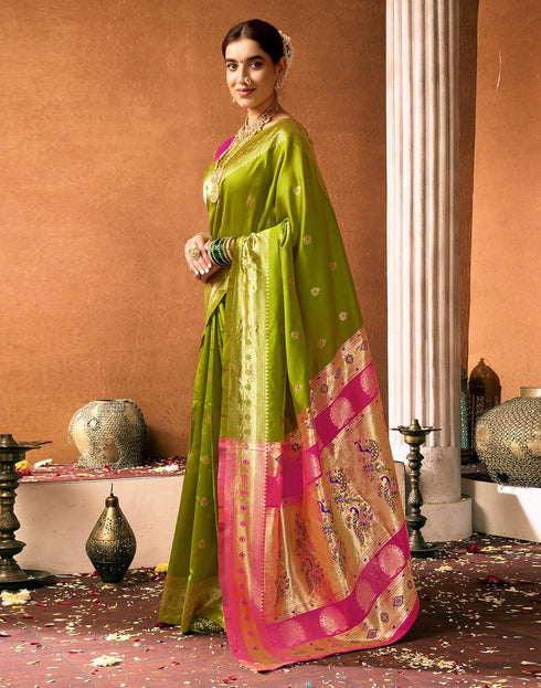Vasthrlay Paithani Banarasi Unstitched Green Saree