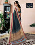 Vasthrlay Womens Printed Beige And Dark Grey Saree With Unstitched Blouse Piece