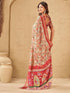 Vasthrlay Printed Jacquard Beige Saree With Red Unstitched Blouse Piece