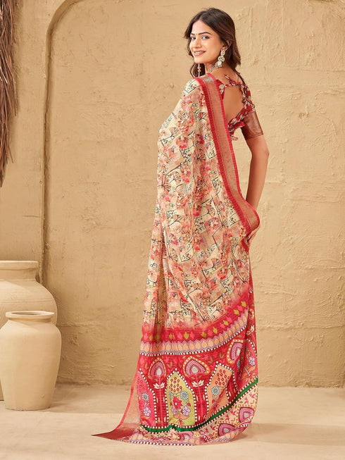 Vasthrlay Printed Jacquard Unstitched Dusty Pink Saree