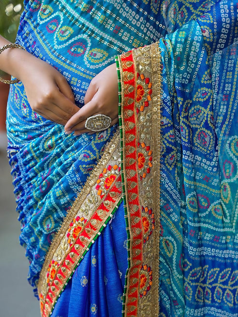 Vasthrlay Bandhani Embroidery Red Saree