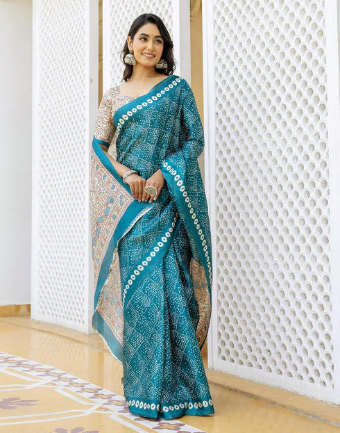 Vasthrlay Bandhani Printed Unstitched Wine Saree