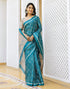Vasthrlay Bandhani Printed Teal Blue Saree With Unstitched Blouse Piece