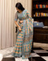Vasthrlay Womens Cotton Turquoise And Peach Saree With Unstitched Blouse Piece