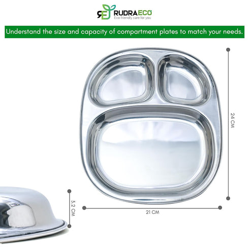 Stainless Steel Plates with Compartments Set of 2