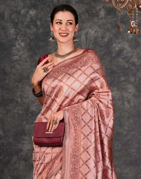 Vasthrlay Banarasi Kanjeevaram Unstitched Beige Saree