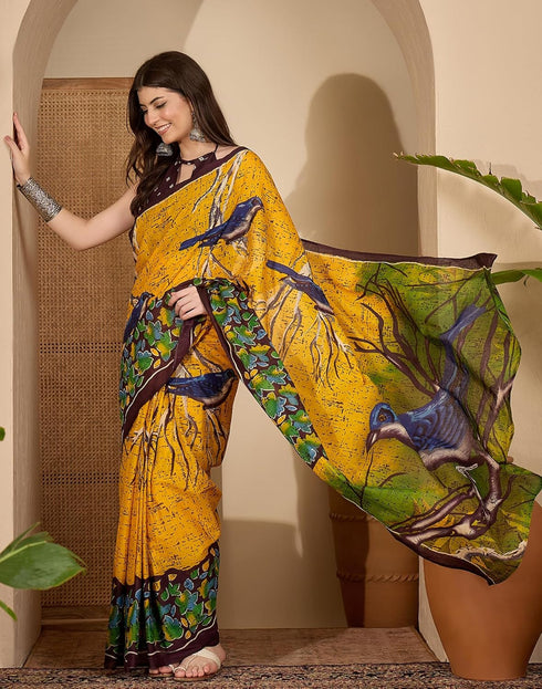 Vasthrlay Womens Printed Unstitched White Saree