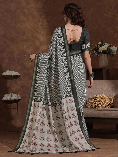 Vasthrlay Weaving Printed Unstitched Dusty Pink Saree