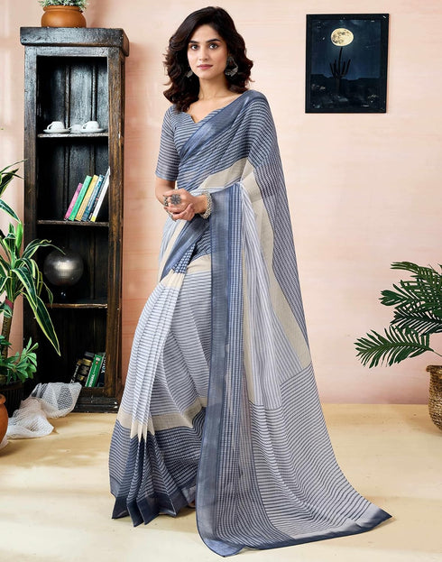 Vasthrlay Womens Printed Unstitched Dark Green Saree