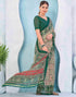 Vasthrlay Georgette Bandhani Green And Golden Saree With Unstitched Blouse Piece