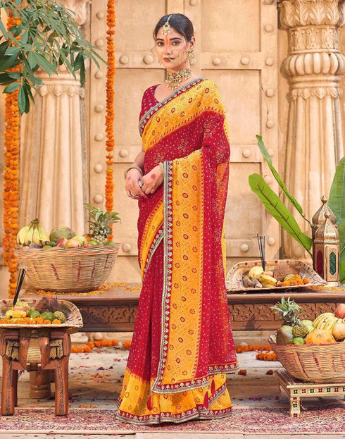 Vasthrlay Georgette Embroidery Unstitched Red Saree