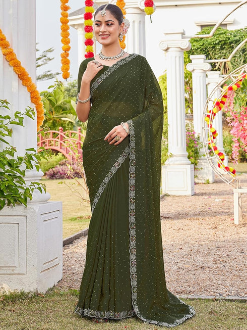Vasthrlay Georgette Scalloped Purple Saree