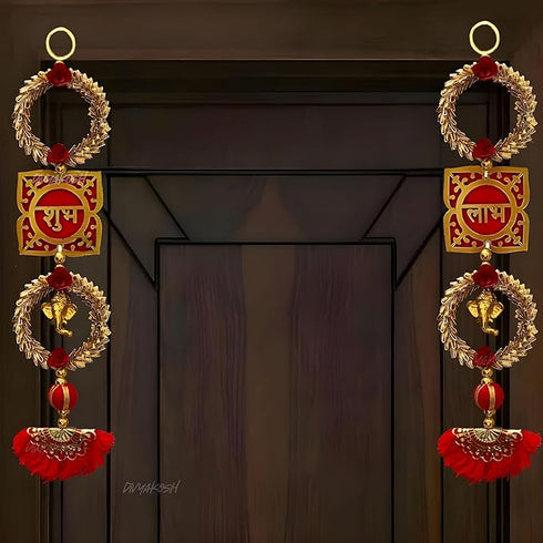 Divyakosh Wood Shubh Labh Ganesh Door Hanging (1 Pair)