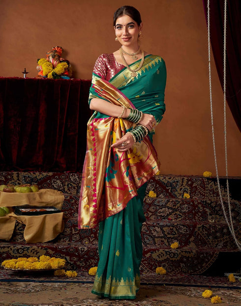 Vasthrlay Womens Paithani Unstitched Pink Saree