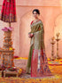 Vasthrlay Weaving Paithani Olive Green Saree With Red Unstitched Blouse Piece