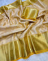 Vasthrlay Banarasi Kanjivaram Tissue Silk Cream and Gold Woven Zari Border Saree