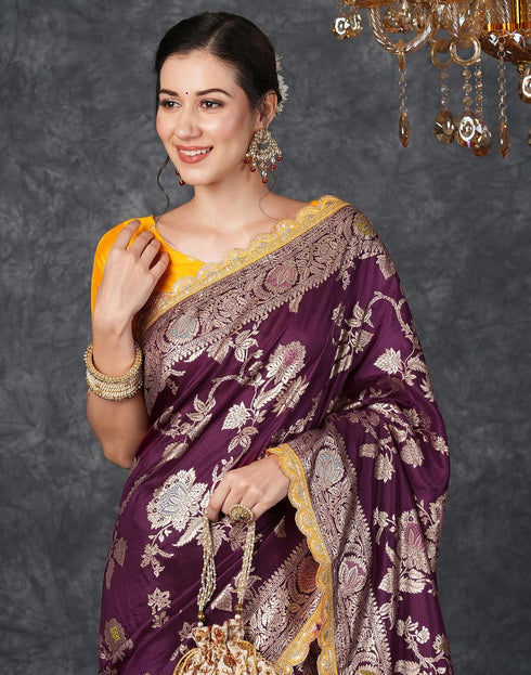 Vasthrlay Banarasi Jacquard Unstitched Pink Saree