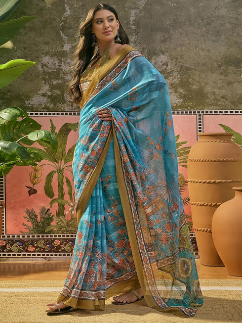 Vasthrlay Shimmer Georgette Unstitched Black Saree