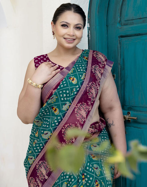 Vasthrlay Georgette Bandhani Unstitched Purple Saree