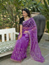 Vasthrlay Embroidery Scalloped Lavender Saree With Black Unstitched Blouse Piece