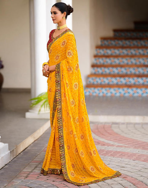 Vasthrlay Georgette Embroidery Unstitched Red Saree